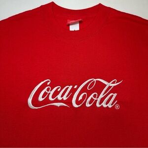 Vtg 1990s Coca Cola Branded Classic Red T Shirt Coke Embroidered White Lettering